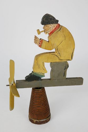 Vintage Folk Art "Old Salt Smoking a Pipe" Whirligig
