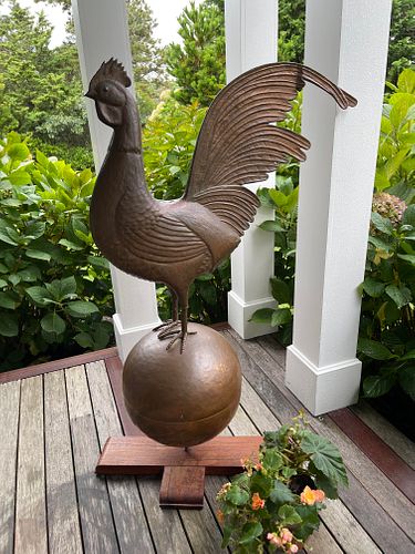 Hammered Copper Rooster Weathervane on Cherry Base