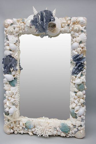 Dramatic Seashell Encrusted Framed Mirror, Contemporary