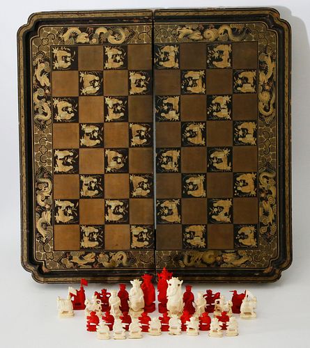 Chinese Export Lacquered Games Box, circa 1830