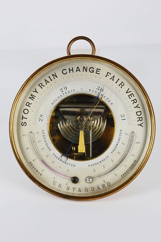 French Made U.S. Standard Holosteric Brass Barometer