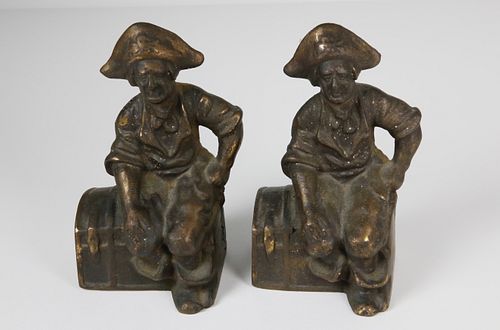 Pair of Antique Solid Bronze Pirate Bookends
