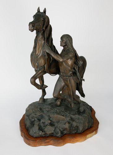 Lyle E. Johnson Patina Bronze Figural Sculpture "Man The Builder", 20th Century