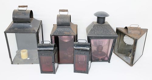 Six Carrying and Hanging Tin Lanterns Collection, 19th Century