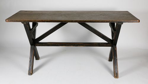 Antique English Oak Rectangular Top Sawbuck Table