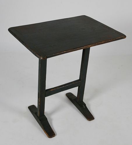 American Gray Stain Side Table with Bread Board End Top, circa 1800
