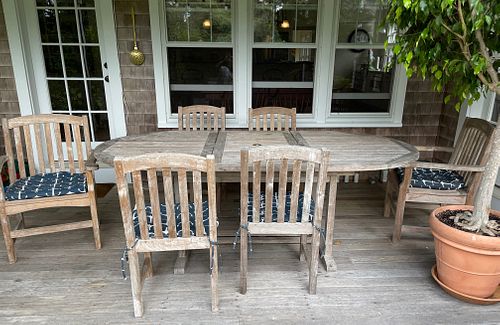 Teak Wood Oval Dining Table and Six Chairs