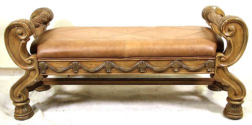 SCROLL ARM LEATHER BENCH
