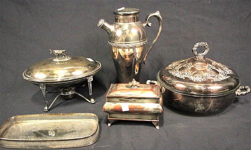 MIXED LOT OF FIVE SILVER PLATED SERVING PIECES