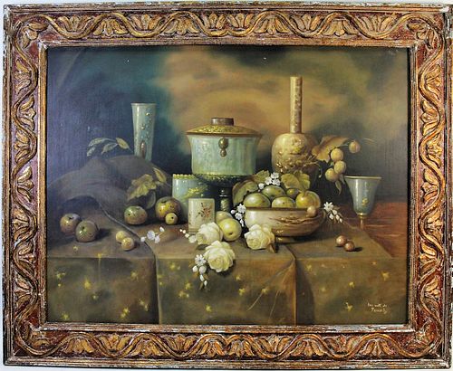 STILL LIFE WITH FRUIT OIL ON CANVAS PAINTING
