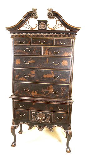 CHINESE CHIPPENDALE STYLE CHINOISERIE HIGHBOY