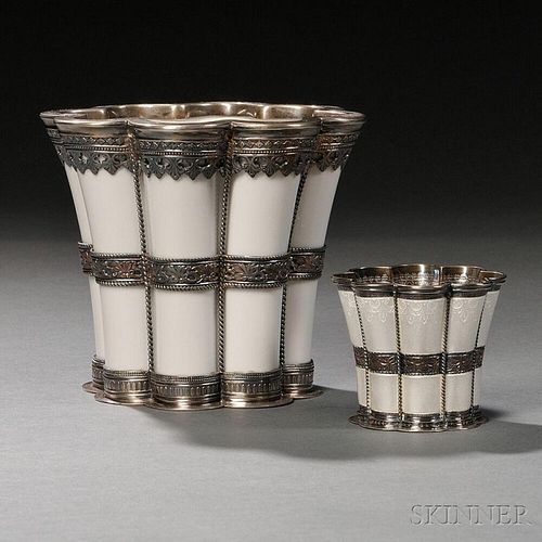 Two Sterling Silver-mounted Vases