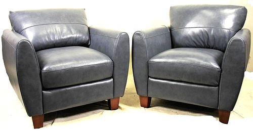 PAIR OF CONTEMPORARY BLUE LEATHER CLUB CHAIRS