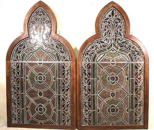 PAIR OF 19th C. GOTHIC STAINED GLASS WINDOW PANELS