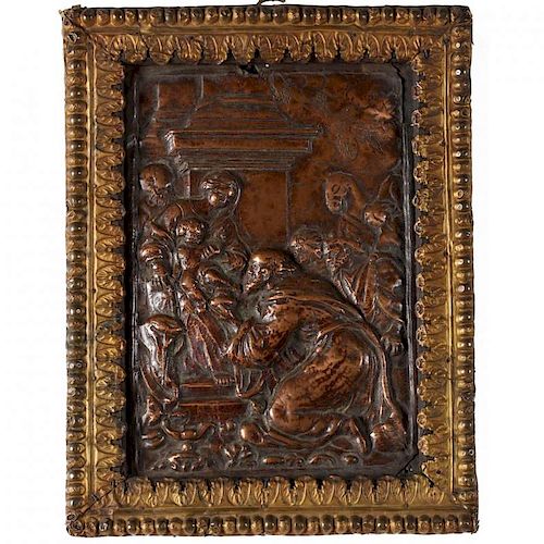 Antique Continental Copper Plaque, The Adoration of the Magi 