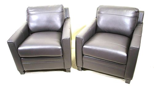 PAIR OF GRAY LEATHER ARMCHAIRS