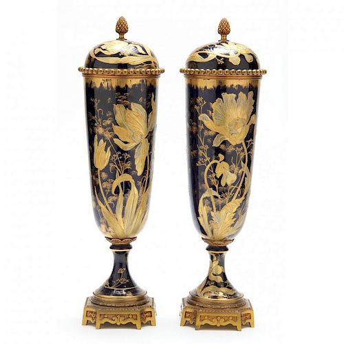 Pair of French Art Nouveau Lidded Urns 