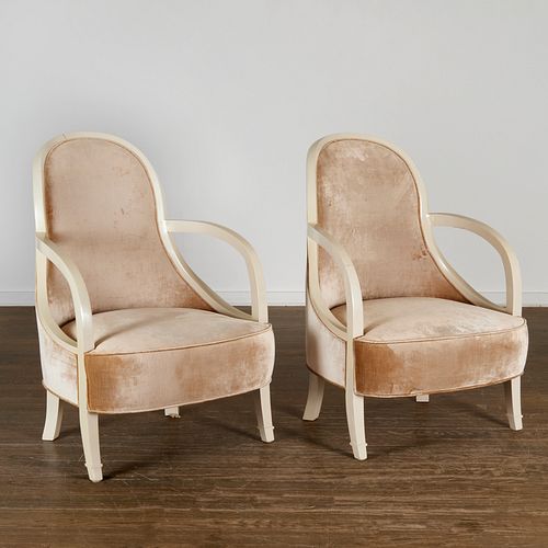 Pair French Deco style lacquered fauteuils