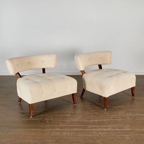 Pair Billy Haines style tufted slipper chairs