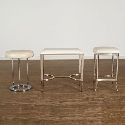 Billy Haines style, (3) chrome vanity stools