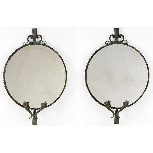 Pair Swedish Grace style bronze mirrors