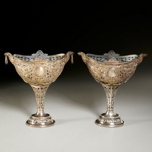 Pair George Roth Hanau silver reticulated comports
