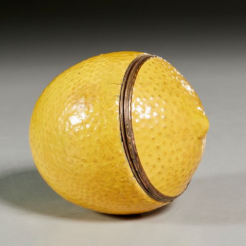 Rare Staffordshire enamel lemon bonbonniere