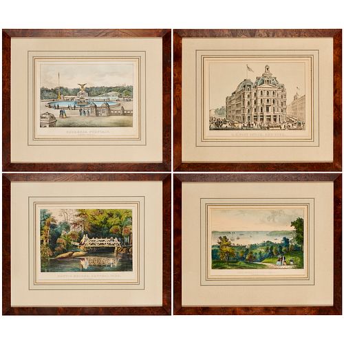 Currier & Ives, (4) hand-colored lithographs
