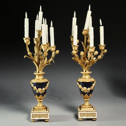 Fine pair Louis XVI dore bronze candelabra
