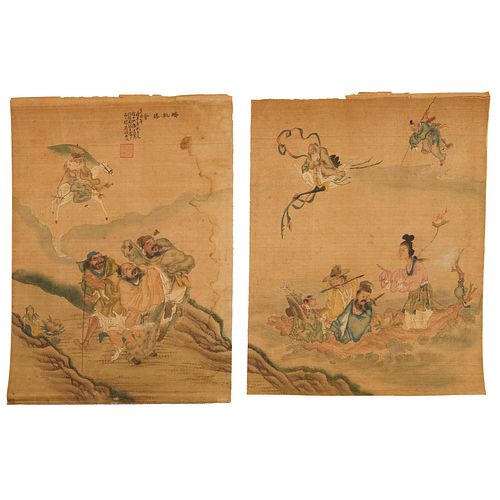 Chinese School, (2) paintings on silk
