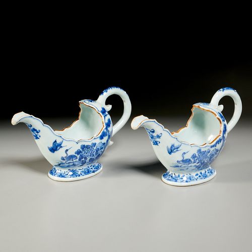 Pair Qianlong porcelain sauce boats, ex Christie's