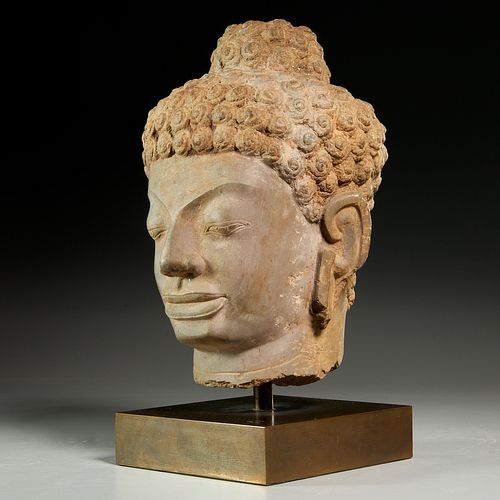 Khmer or Thai grey sandstone Buddha head