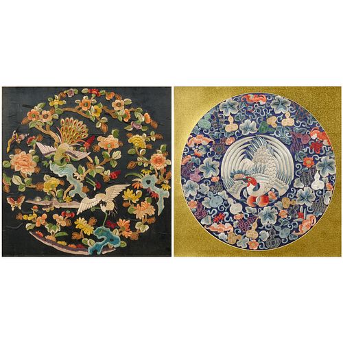 (2) Chinese silk framed embroidery panels