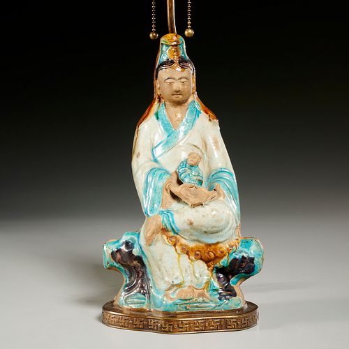 Chinese Fahua Bohisattva mounted as a lamp