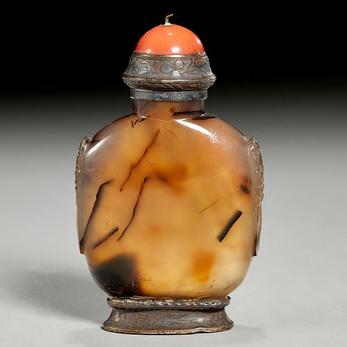 Chinese silver mounted hardstone snuff bottle