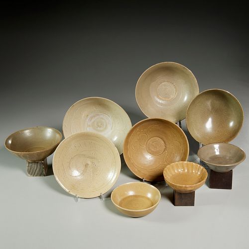 Group (9) antique Asian celadon bowls