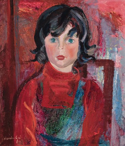 MENCHU GAL ORENDAIN (Irun, 1918 - 2008). 
"Girl in red". 
Oil on board.