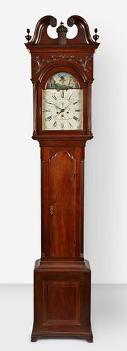 A late 18th century Pennsylvania tall clock with automata signed Frederick Maus