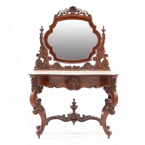 American Rococo Revival Marble Top Dressing Table 