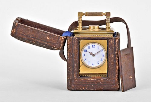 An early 20th century Swiss miniature minute repeating carriage clock with travel case