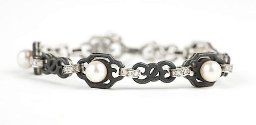 A cultured pearl and steel bracelet, Marsh & Co.