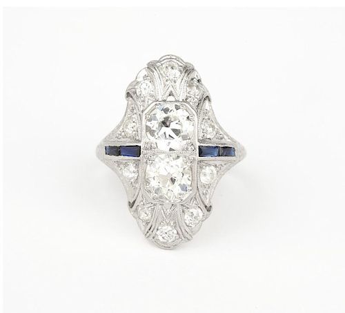 An Art Deco diamond and simulated sapphire ring