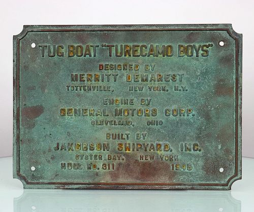 Brass Ships Plaque 1945 Tug Boat Turecamo Boys Hull 311