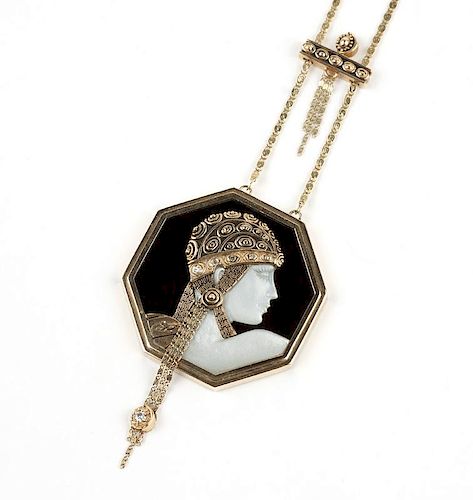 A gold and onyx necklace, Erte