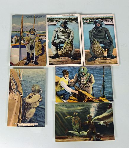 6 Original Hardhat Diver Postcards