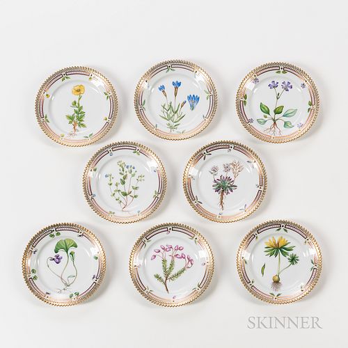 Eight Royal Copenhagen Flora Danica Side Plates
