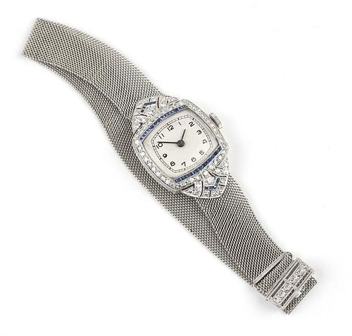An Art Deco diamond and sapphire watch