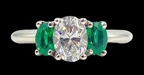 Oval Diamond and Emerald Ring