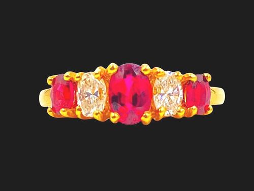Suna Brothers Five Stone Oval Ruby and Diamond Ring