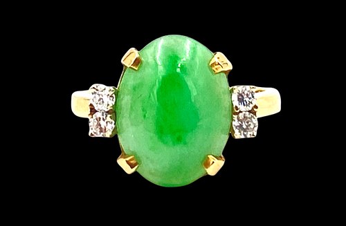 Oval Jade and Diamond Ring